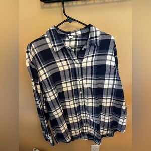 Old Navy Navy and White Classic Plaid Shirt